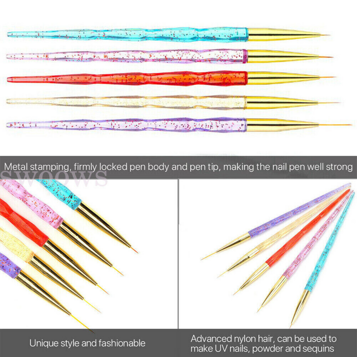 5PCS Unicorn Nail Art Brushes Crystal Sable Detailer Thin Liner Dotting Tool DIY - Theresia Cosmetics - Theresia Cosmetics