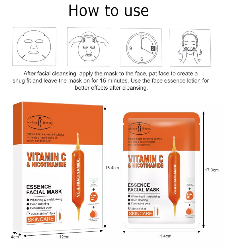 Aichun Beauty VITAMIN C and NICOTINAMIDE Essence Facial Mask - Theresia Cosmetics - skin treatment - Theresia Cosmetics