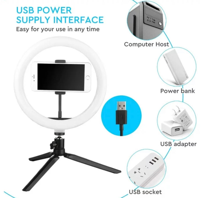 LED Ring Light 10 inch Desk Makeup Ring Light Tripod Stand Black - Theresia Cosmetics - ring light - Theresia Cosmetics
