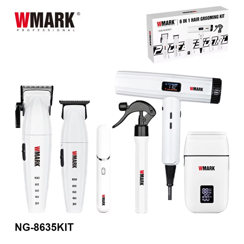 WMARK 6-IN-1 Pro Barber Hair Cut Kit Clipper Trimmer Shaver Dryer Grooming System