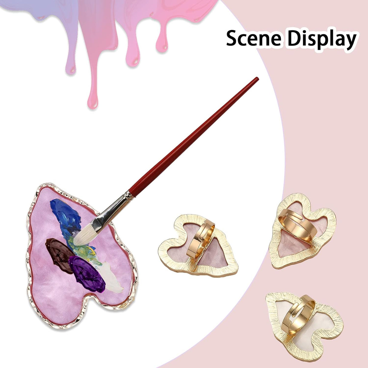 Adjustable Resin Palette Rings: Nail art palettes with alloy finger rings for acrylic, UV gel polish, and foundation mixing. - Theresia Cosmetics - Nail palette - Theresia Cosmetics