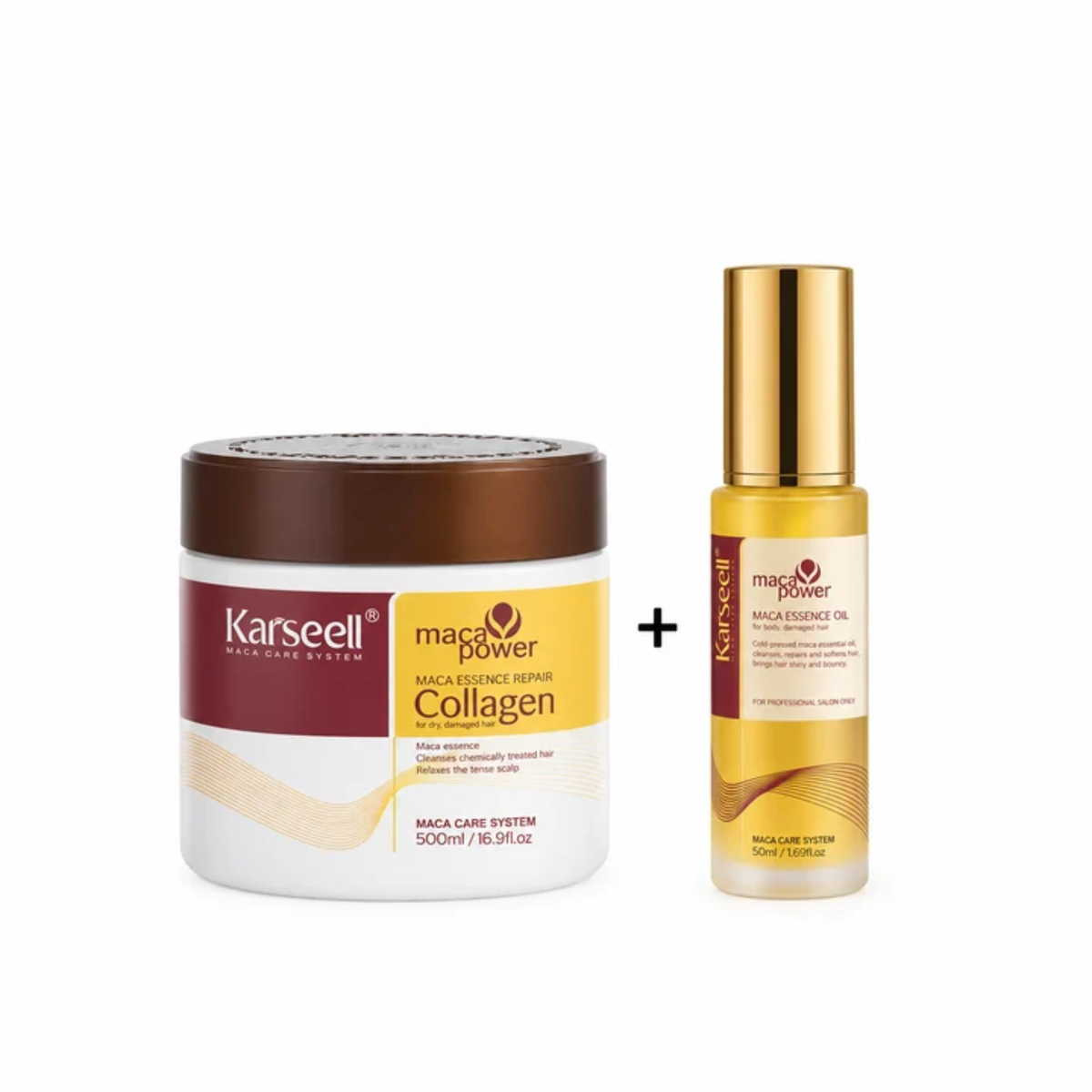 Karseell Duo Pack | Maca Hair Oil & Collagen Hair Mask Set for Dry, Damaged Hair