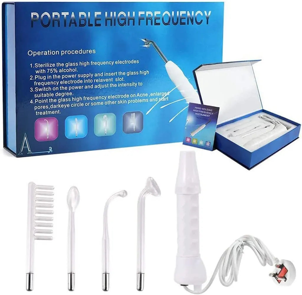 Portable High Frequency Instrument Facial Skin Electrode Wand Neon Electrotherapy Glass Tube Acne Spot Remover Handheld
