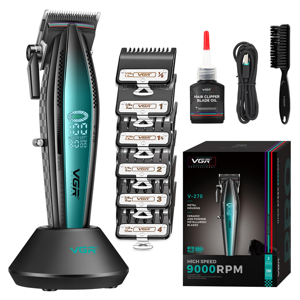 VGR 270 Hair Clippers Professional Cordless High Speed 9000 RPM