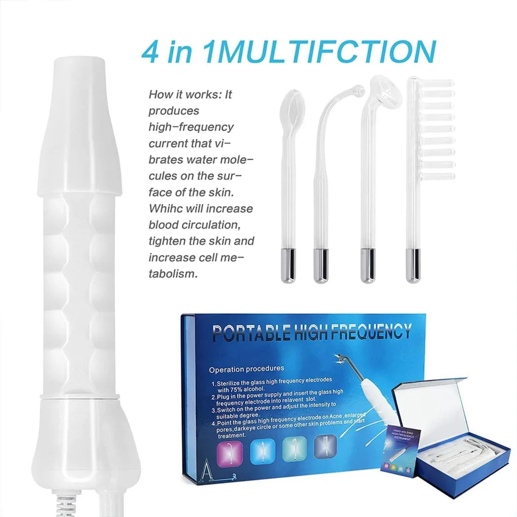 Portable High Frequency Instrument Facial Skin Electrode Wand Neon Electrotherapy Glass Tube Acne Spot Remover Handheld