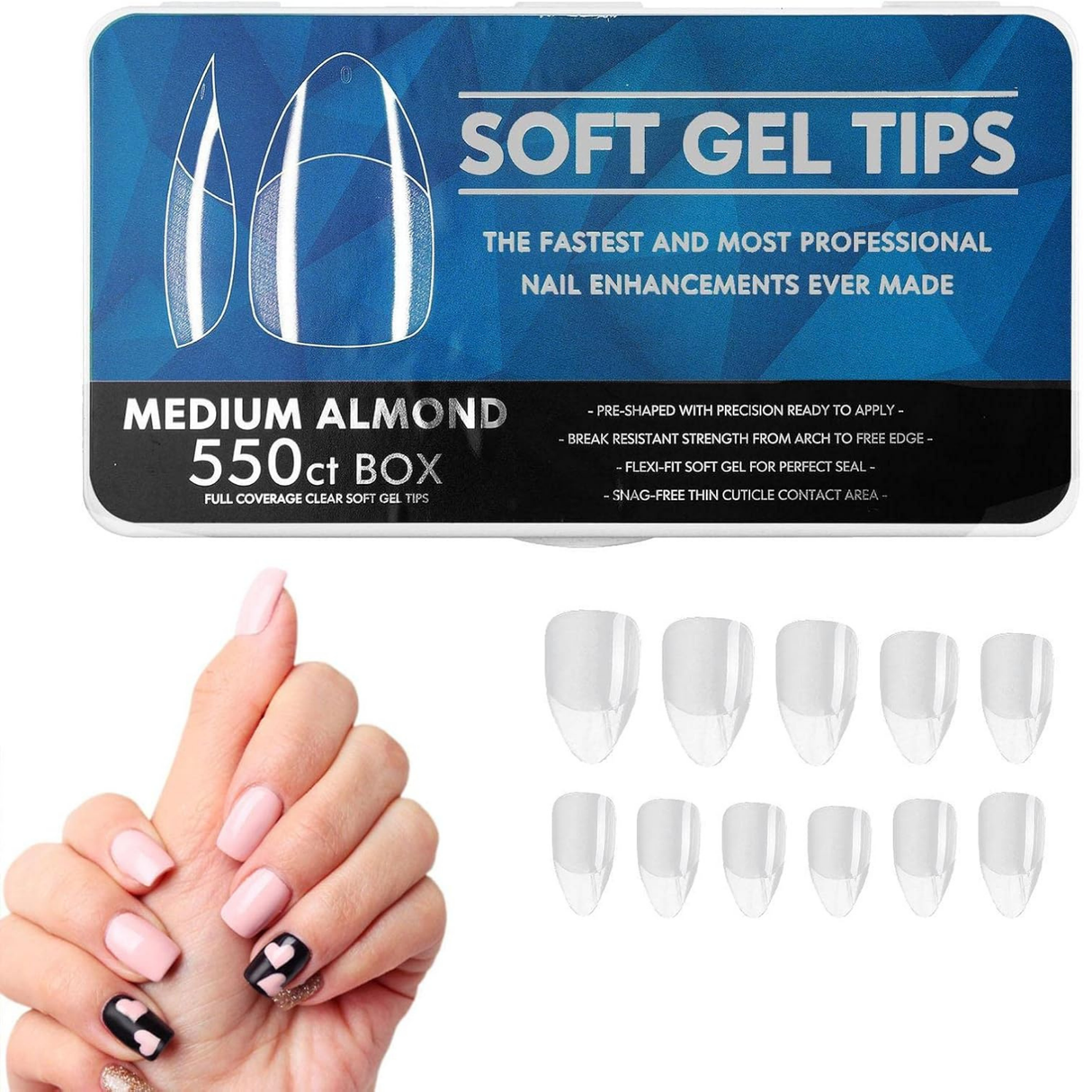 Soft Gel Tips Box Of 550ct - Medium Coffin Half Tip