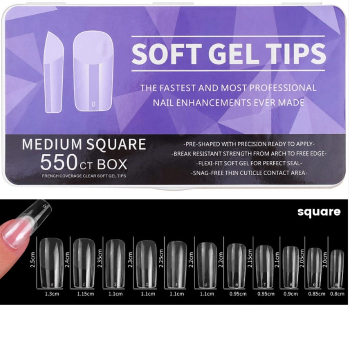 Full Soft Gel Tips-Medium Square-550pcs