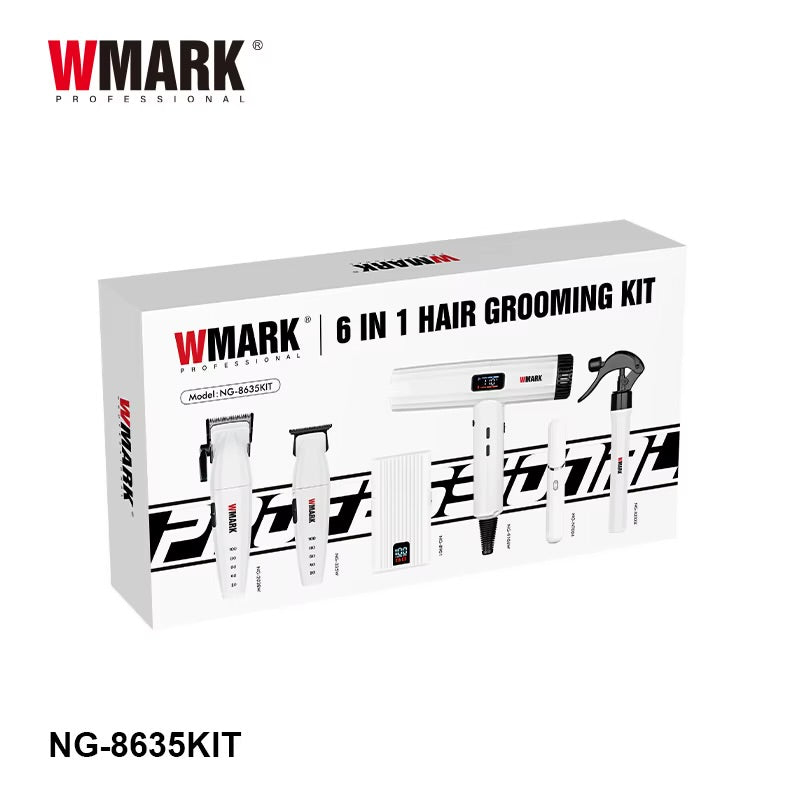 WMARK 6-IN-1 Pro Barber Hair Cut Kit Clipper Trimmer Shaver Dryer Grooming System