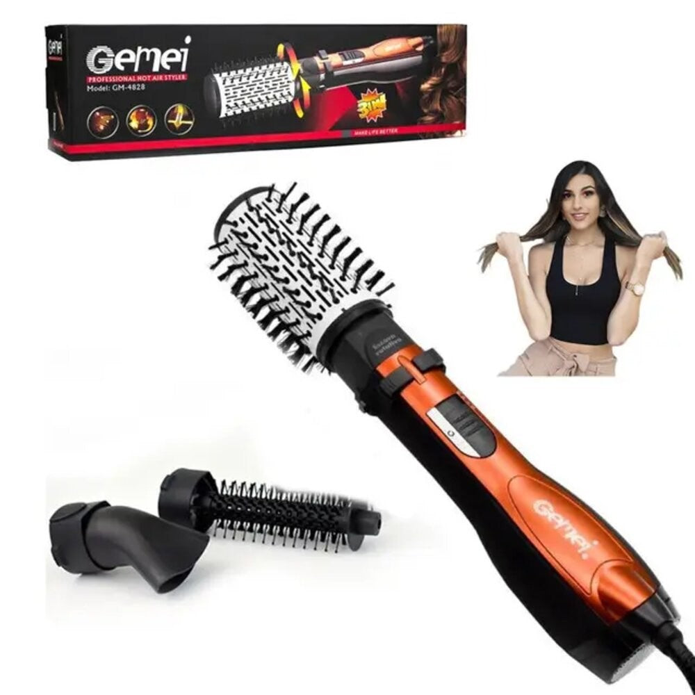 Gemei Hair Styling Dryer Brush 3 In 1 Rotating Ceramic