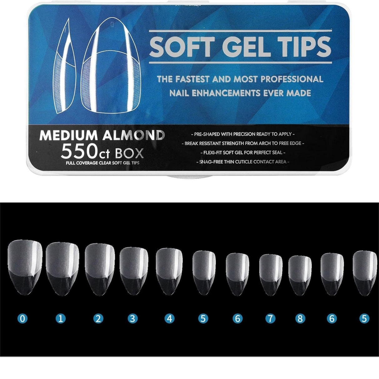Soft Gel Tips Box Of 550ct - Medium Coffin Half Tip