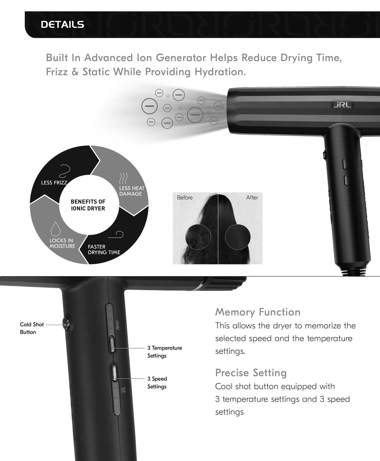 JRL Forte Pro Dryer - Black