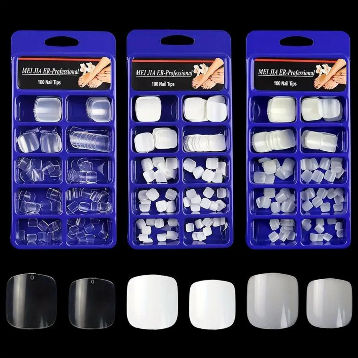 100 Pcs, Short Artificial Tips For Pedicure With Box,10 Sizes - Theresia Cosmetics - Nail tips - Theresia Cosmetics