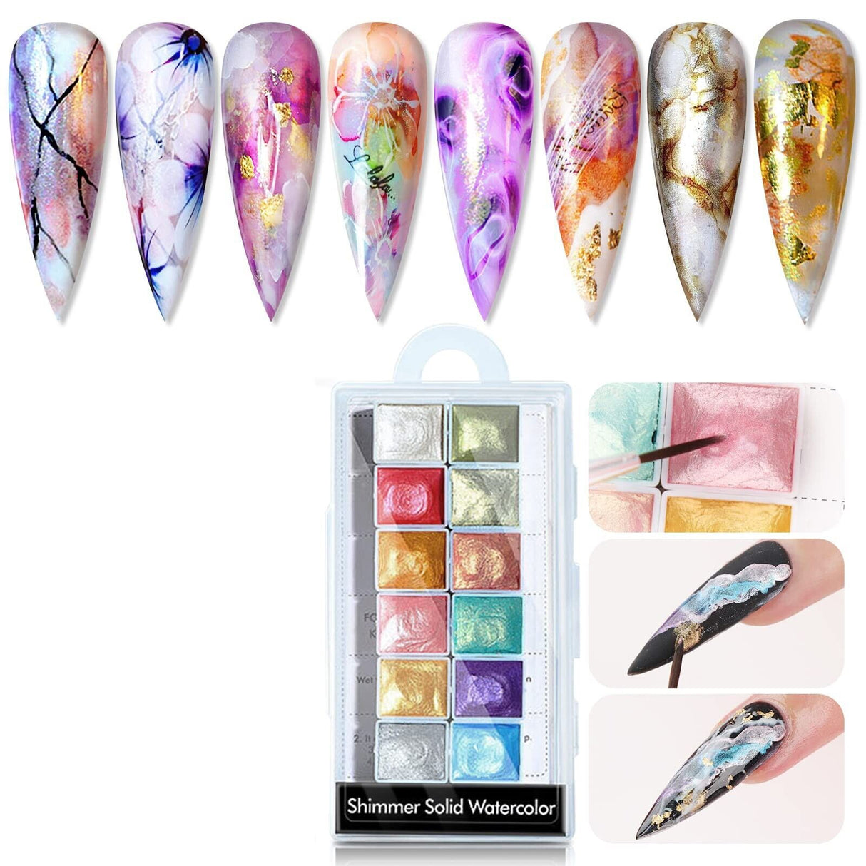 Solid Shimmer Nail Watercolor Palette - Theresia Cosmetics - nail art tool - Theresia Cosmetics