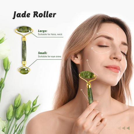 Jade Roller : Cotify Anti-Aging Facial Roller with Natural Green Jade for Face, Neck, and Eyes. Beauty Massager Tool for Skincare. - Theresia Cosmetics - skin care - Theresia Cosmetics