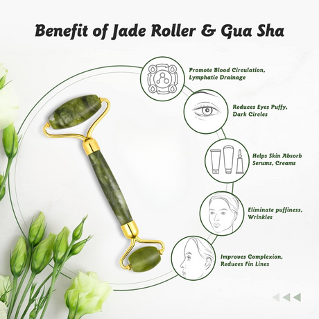 Jade Roller : Cotify Anti-Aging Facial Roller with Natural Green Jade for Face, Neck, and Eyes. Beauty Massager Tool for Skincare. - Theresia Cosmetics - skin care - Theresia Cosmetics