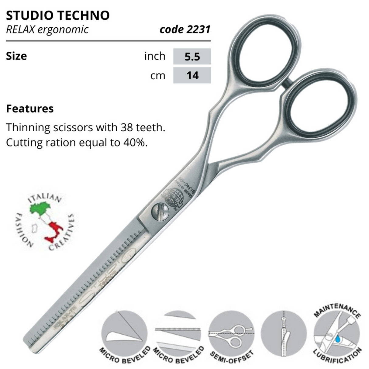 Kiepe – Studio Techno – RELAX-TH Ergonomic – Thinning | 5.5″ - Theresia Cosmetics - Scissors - Theresia Cosmetics