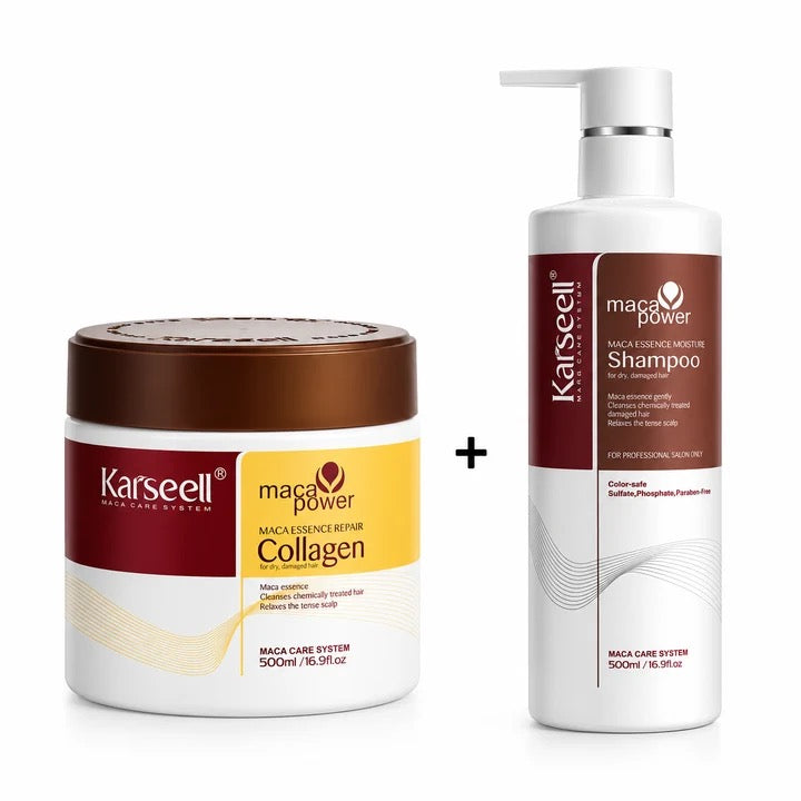 Karseell Collagen Mask & Argan Shampoo Duo | Deep Repair for Dry, Damaged Hair