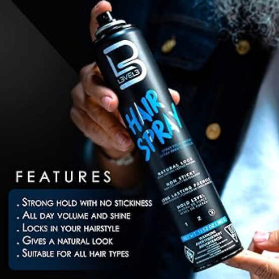 L3vel3 Hair spray, strong hold natural shine